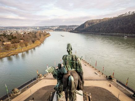 Koblenz, Reiterstatue Kaiser Wilhelm I. © Mosellandtouristik GmbH/Dominik Ketz Ansicht auf die Reiterstatue Kaiser Wilhelm I. am Deutschen Eck.